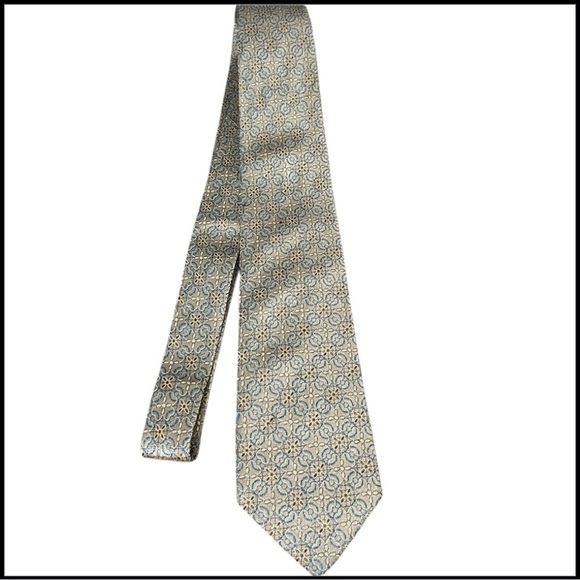 VTG Pure Silk Geometric Brown and Blue Patterned Men's Tie Neck - Picture 2 of 3